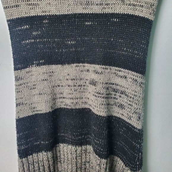 Y2K Black Gray Striped Knit Cowl Neck Mini Dress Size Large - Picture 4 of 7